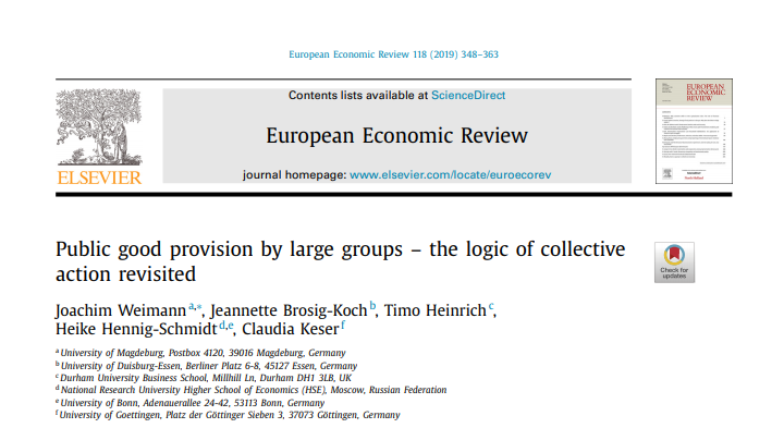 New publication on Public Good Provision by Large Groups in the European Economics Review Illustration for news: New publication on Public Good Provision by Large Groups in the European Economics Review